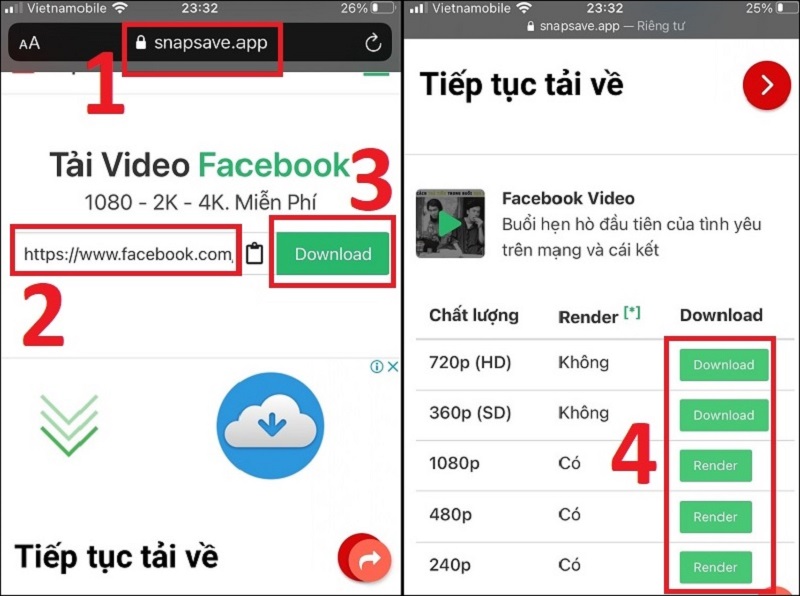 Cách tải video trực tiếp từ Facebook về iPhone qua snapsave.app